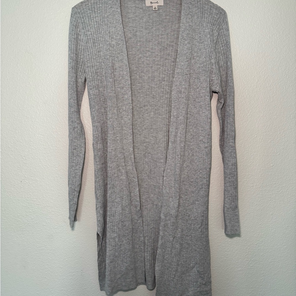 Lightweight Gray Ribbed Open Front Cardigan - Casual Layering